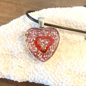 Heart Pendant Necklace with Red and Pink Glitter